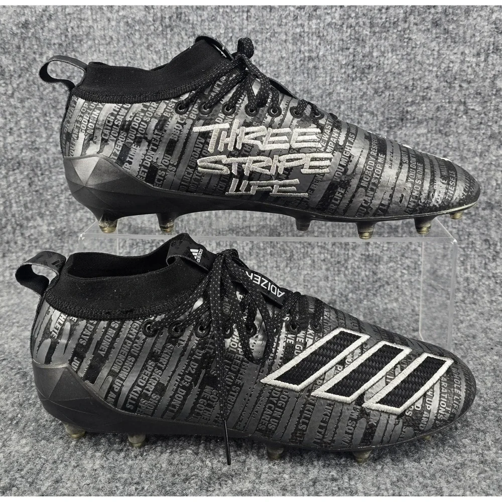 Adidas Adizero 8.0 Three Stripe Life Football Cleats Men 10.5 Black Silver